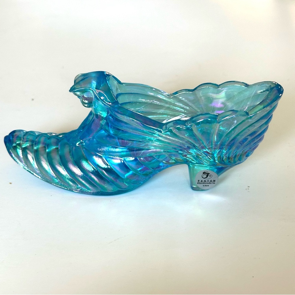 Fenton Art Glass Shoe/Slipper Blue Iridescent